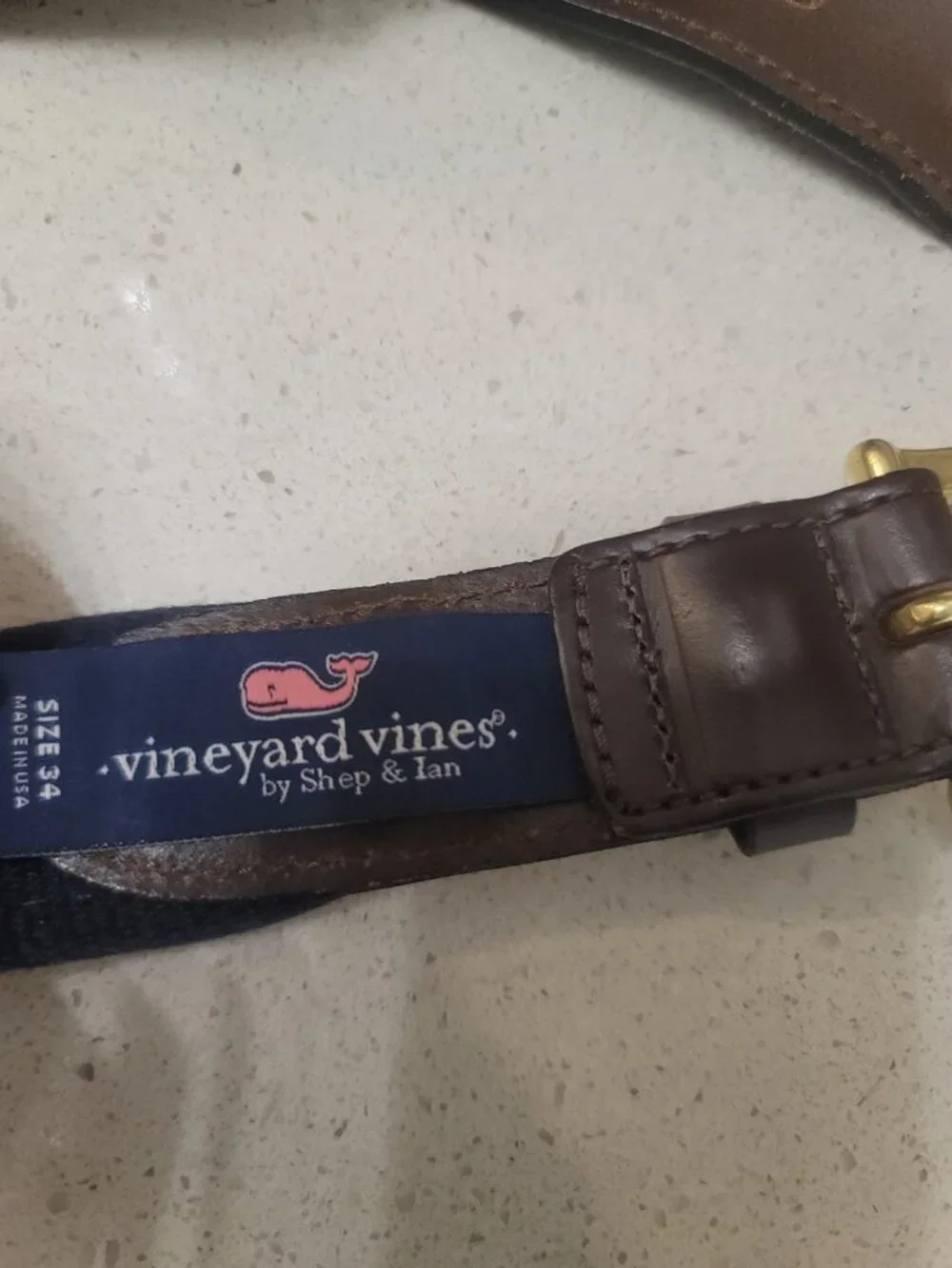 Vineyard Vines Whale Belt Mens 34 Navy Blue / GreenEhale Print USA